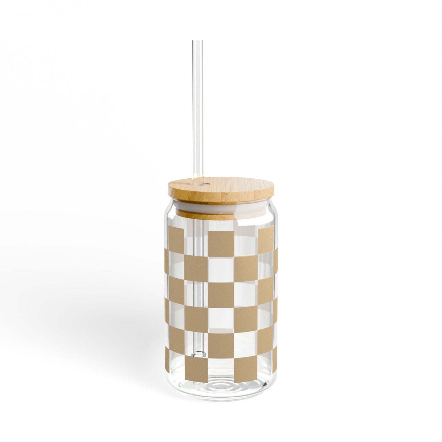 Checkered Tan Glass Cup