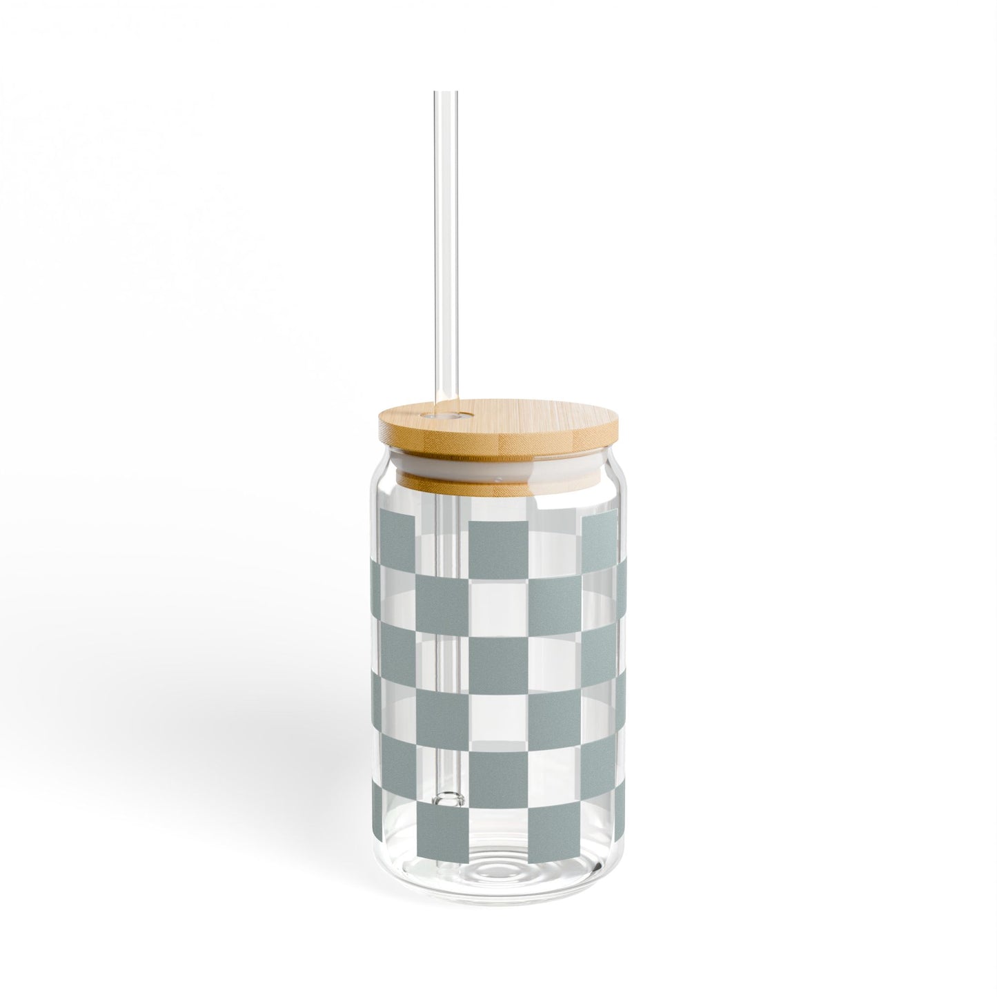 Checkered Tower Gray Glass Cup