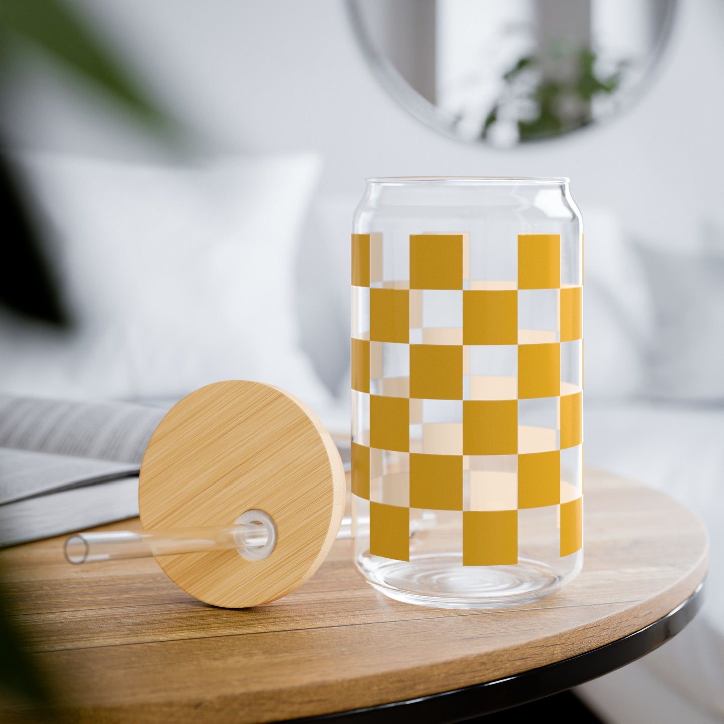 Checkered Buttercup Glass Cup