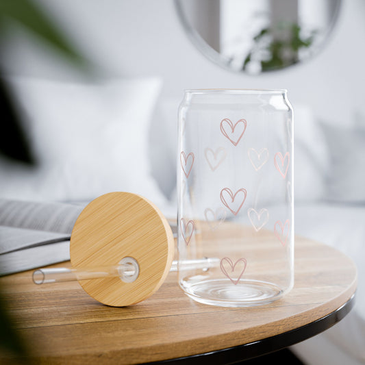 Pink Hearts Glass Cup