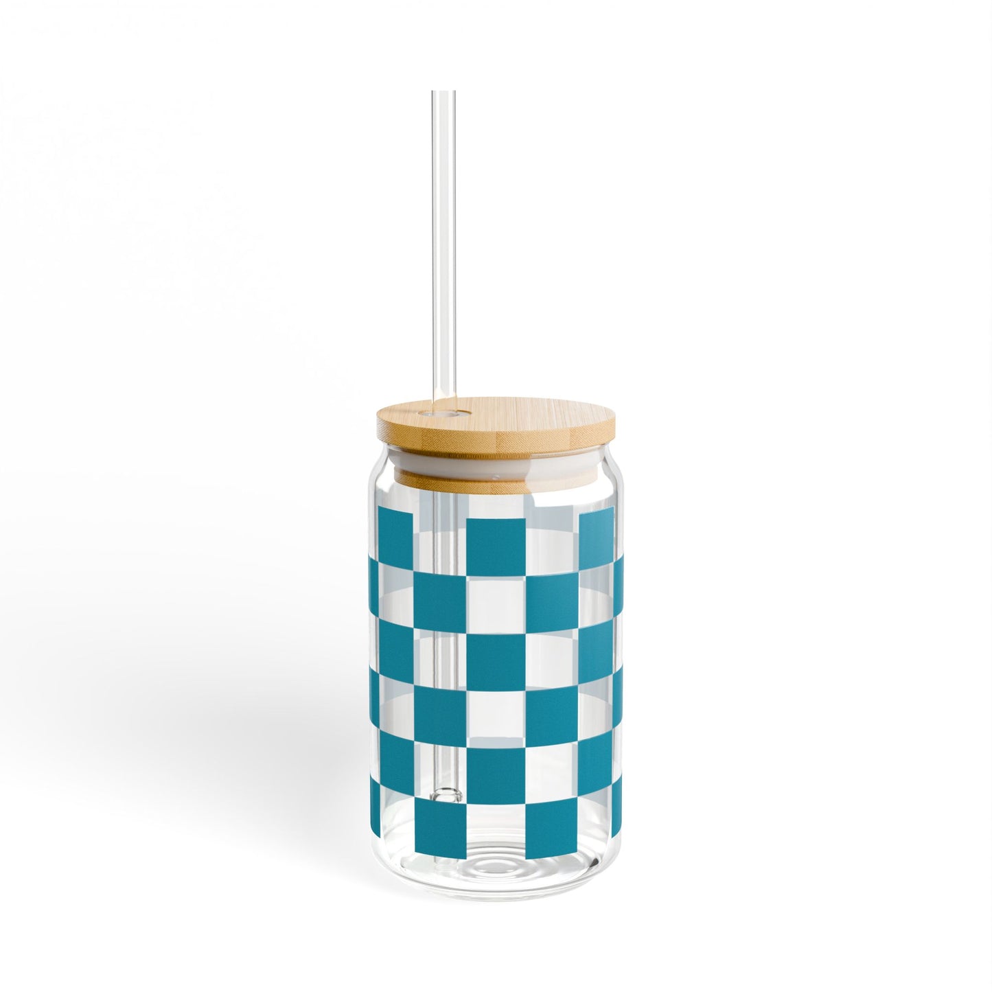 Checkered Dark Turquoise Glass Cup