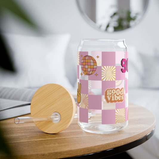 Retro Checkered Glass Cup