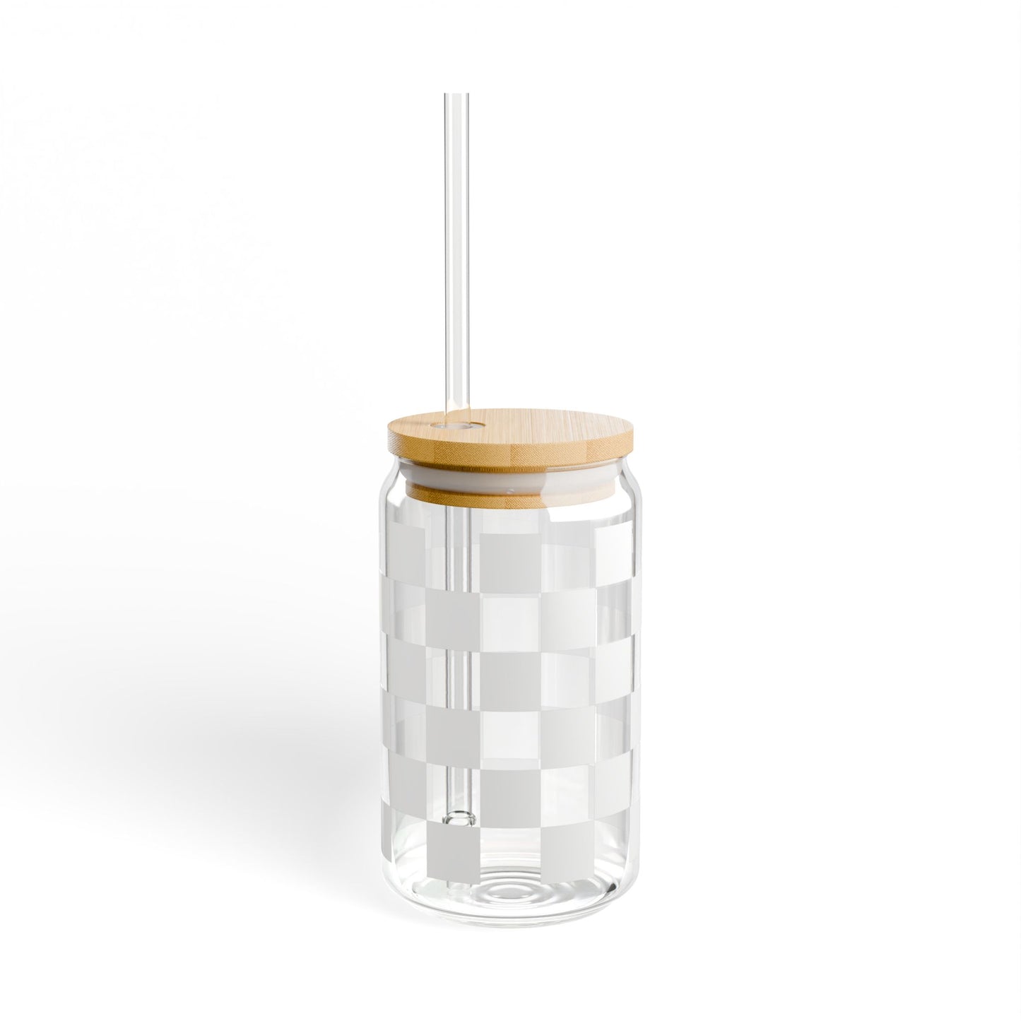 Checkered White Glass Cup