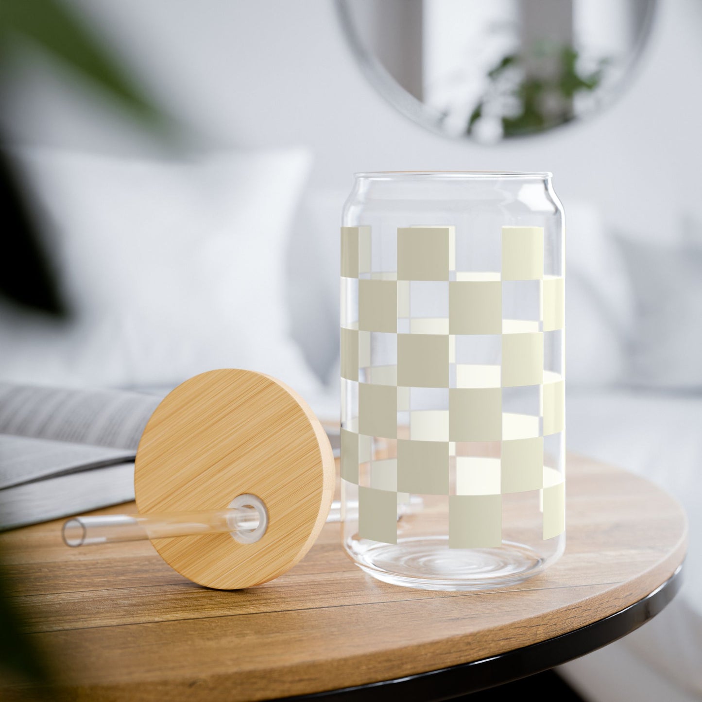 Checkered Beige Glass Cup