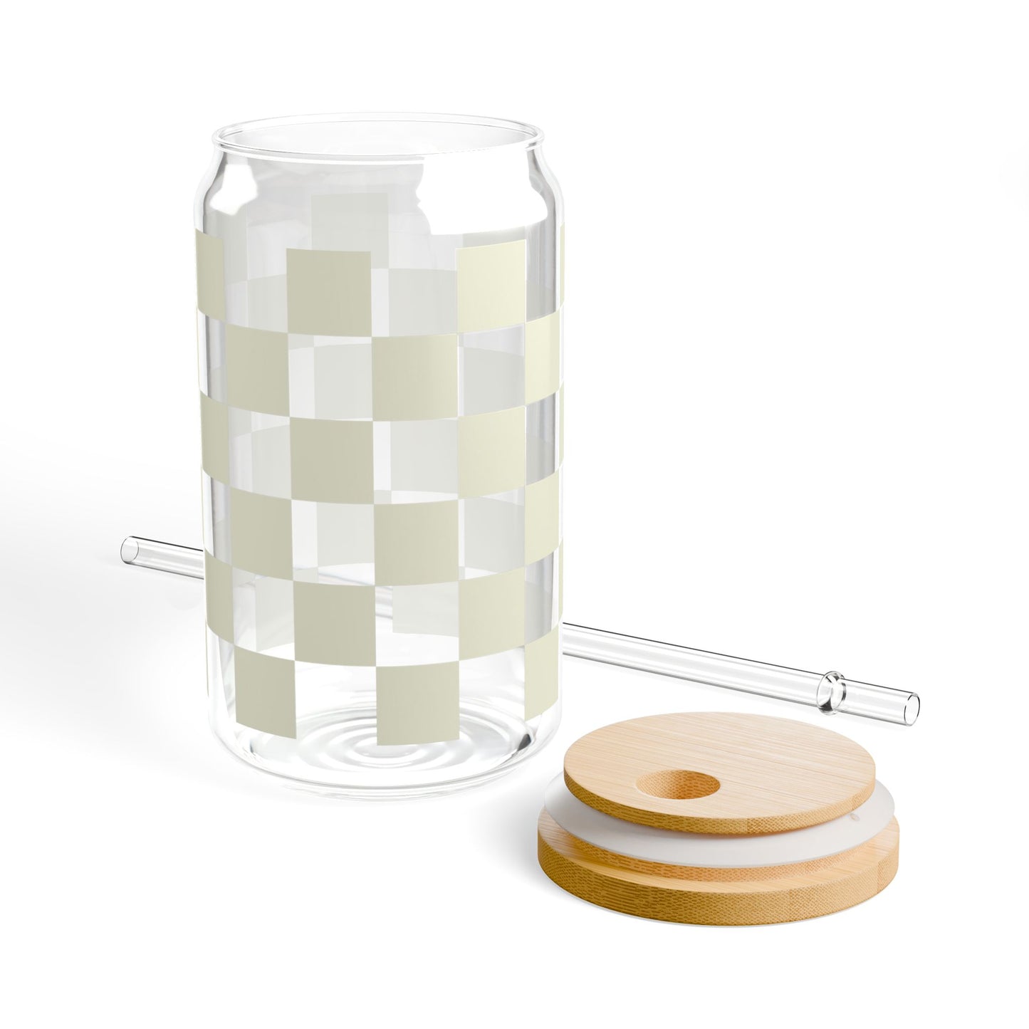 Checkered Beige Glass Cup