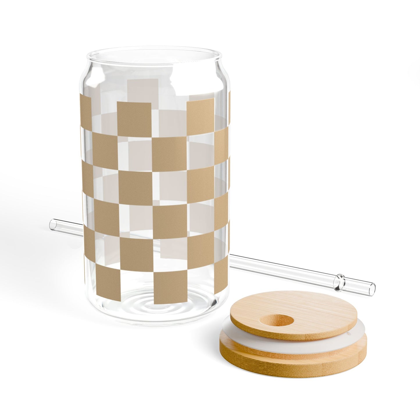 Checkered Tan Glass Cup