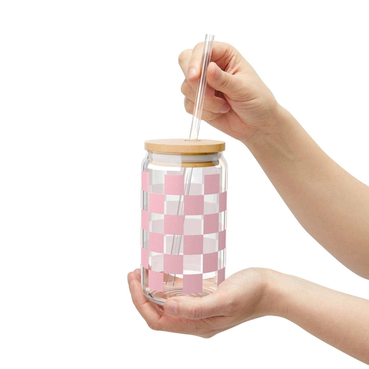 Checkered Pink Glass Cup