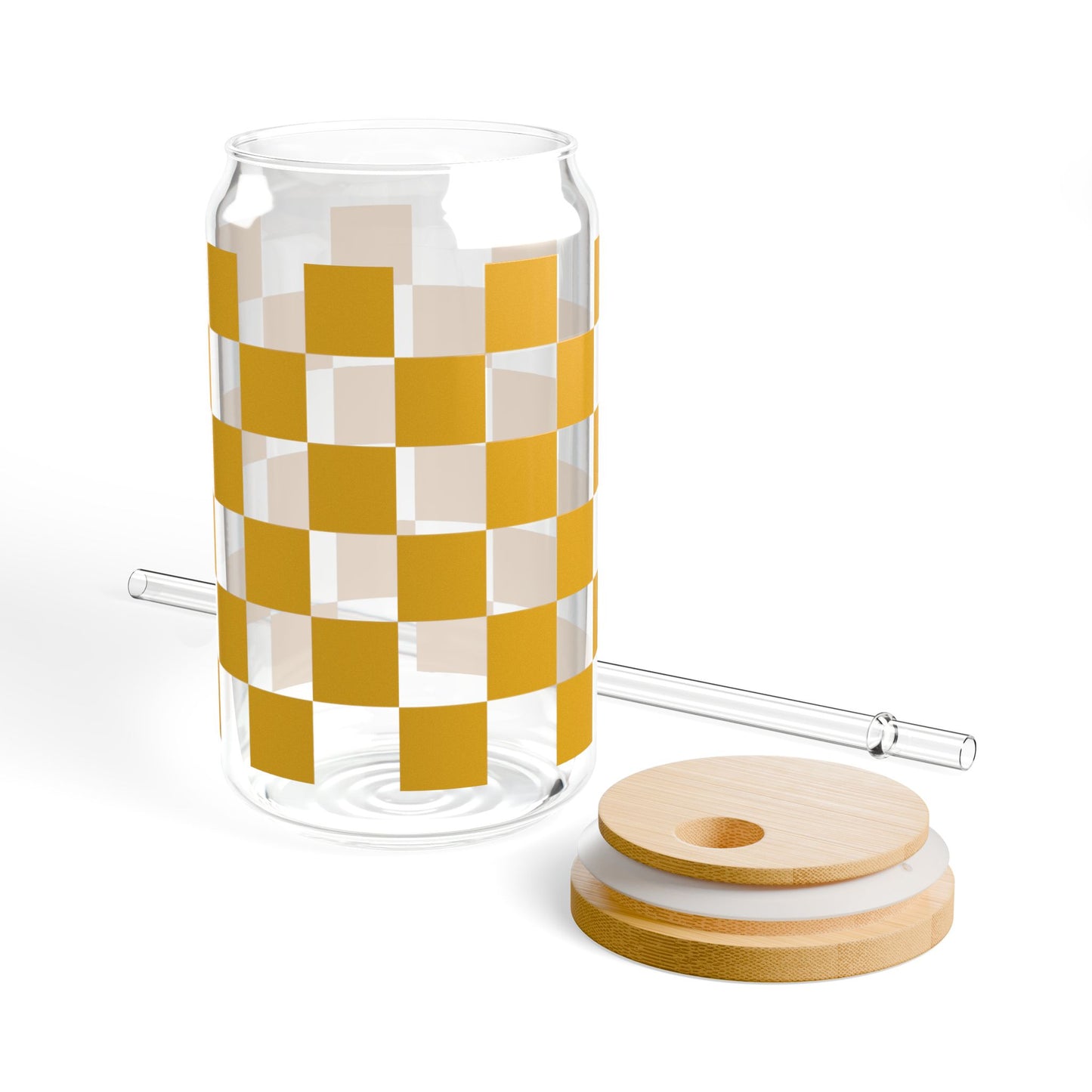 Checkered Buttercup Glass Cup